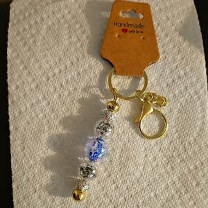 Gold and Blue Beaded Purse Keyfinder Keychain